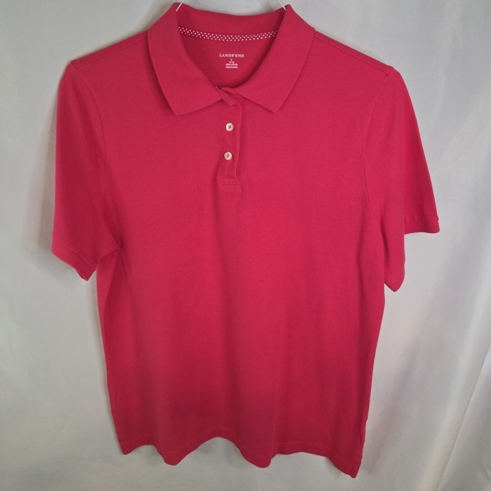 Land's End Women's L Pink Polo Golf Shirt Cotton Grannycore